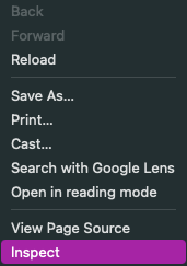 menu where the item 'inspect' is active