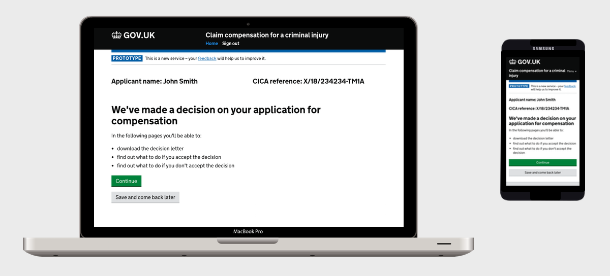 Prototype screens of the CICA new system.