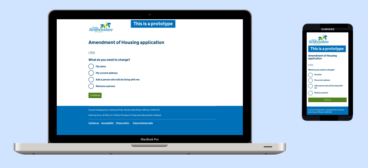 Prototype screens for East Renfrewshire form.